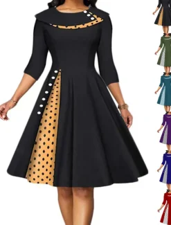 Women's Knee Length Dress Casual Dress Swing Dress Elegant Modern Date Loose Fit Plaid Polka Dot Half Sleeve Crew Neck Black Red Navy Blue Blue Summer Spring