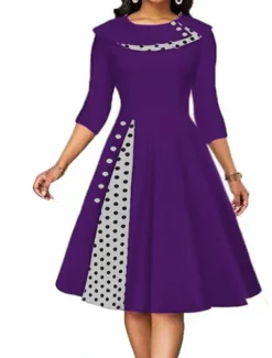 Women's Knee Length Dress Casual Dress Swing Dress Elegant Modern Date Loose Fit Plaid Polka Dot Half Sleeve Crew Neck Black Red Navy Blue Blue Summer Spring