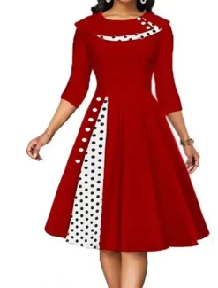 Women's Knee Length Dress Casual Dress Swing Dress Elegant Modern Date Loose Fit Plaid Polka Dot Half Sleeve Crew Neck Black Red Navy Blue Blue Summer Spring