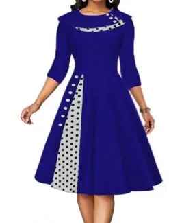 Women's Knee Length Dress Casual Dress Swing Dress Elegant Modern Date Loose Fit Plaid Polka Dot Half Sleeve Crew Neck Black Red Navy Blue Blue Summer Spring