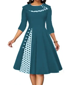 Women's Knee Length Dress Casual Dress Swing Dress Elegant Modern Date Loose Fit Plaid Polka Dot Half Sleeve Crew Neck Black Red Navy Blue Blue Summer Spring