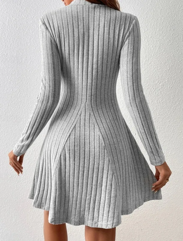 Women's Knit Dress Mini Dress Ribbed Date Streetwear Basic Stand Collar Long Sleeve Gray Color