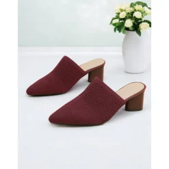 Women's Knit Pointed-Toe Mules with Block Heels – Elegant and Comfortable Shoes for Office Wear and Formal Events