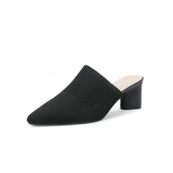 Women's Knit Pointed-Toe Mules with Block Heels – Elegant and Comfortable Shoes for Office Wear and Formal Events