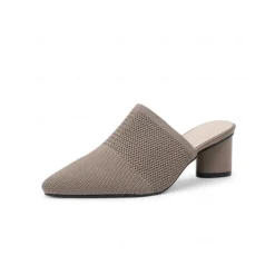 Women's Knit Pointed-Toe Mules with Block Heels – Elegant and Comfortable Shoes for Office Wear and Formal Events