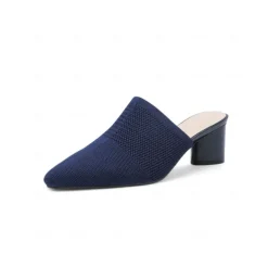 Women's Knit Pointed-Toe Mules with Block Heels – Elegant and Comfortable Shoes for Office Wear and Formal Events
