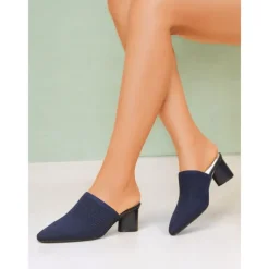 Women's Knit Pointed-Toe Mules with Block Heels – Elegant and Comfortable Shoes for Office Wear and Formal Events