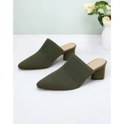 Women's Knit Pointed-Toe Mules with Block Heels – Elegant and Comfortable Shoes for Office Wear and Formal Events