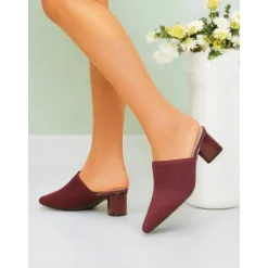 Women's Knit Pointed-Toe Mules with Block Heels – Elegant and Comfortable Shoes for Office Wear and Formal Events