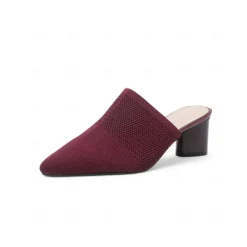 Women's Knit Pointed-Toe Mules with Block Heels – Elegant and Comfortable Shoes for Office Wear and Formal Events