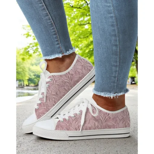 Women's Lace - Up Canvas Sneakers with Floral Print – Casual & Youthful Style for Teenagers and Young Women in School, Street Outings & Casual Gatherings