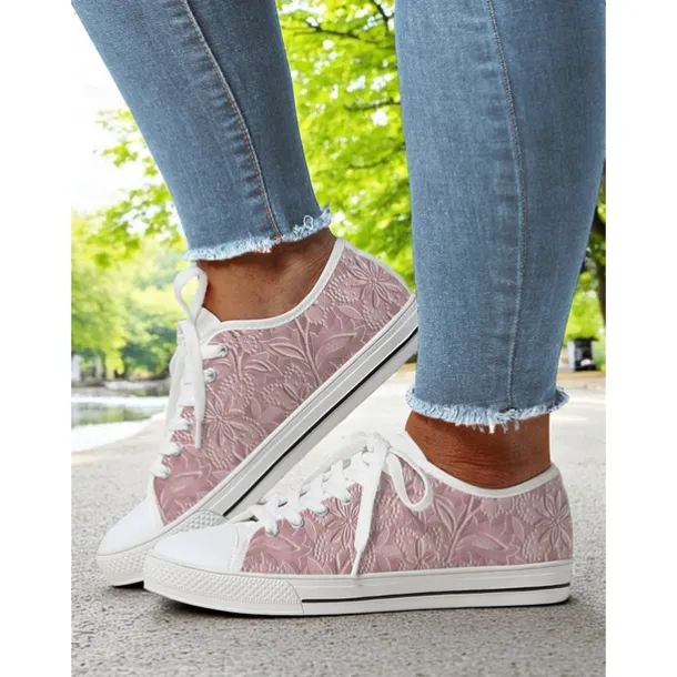 Women's Lace - Up Canvas Sneakers with Floral Print – Casual & Youthful Style for Teenagers and Young Women in School, Street Outings & Casual Gatherings