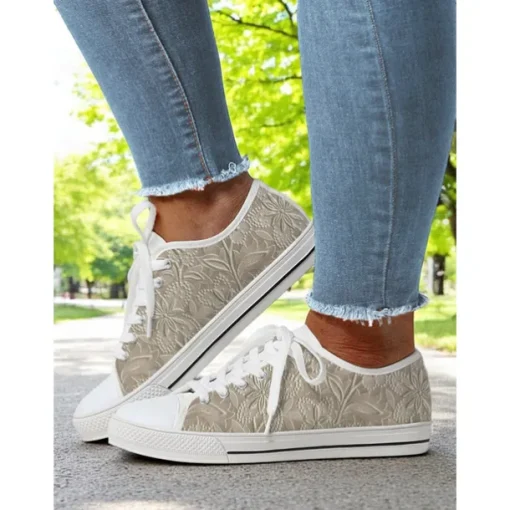 Women's Lace - Up Canvas Sneakers with Floral Print – Casual & Youthful Style for Teenagers and Young Women in School, Street Outings & Casual Gatherings