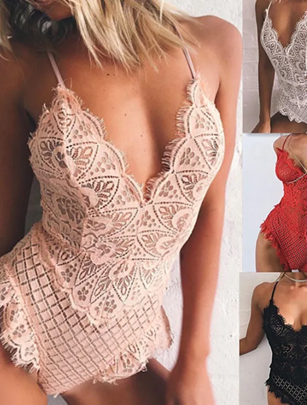 Women's Lace Backless Sexy Erotic Sexy Lingerie Sexy Bodies Nightwear - POLY Solid Colored Sexy Lingerie Set Home Outfits