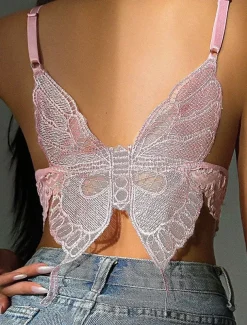 Women's Lace Backless Sexy Erotic Sexy Lingerie Sexy Bodies Nightwear - POLY Spandex Solid Colored Bra Home Outfits