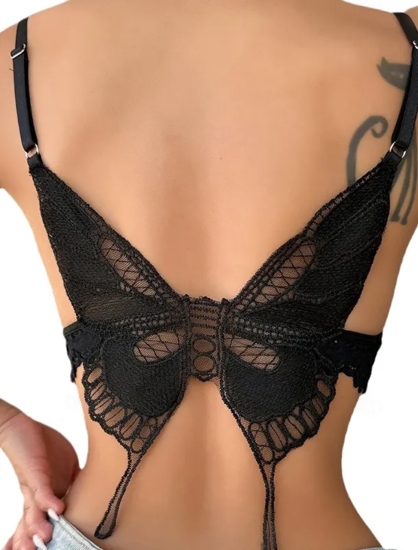 Women's Lace Backless Sexy Erotic Sexy Lingerie Sexy Bodies Nightwear - POLY Spandex Solid Colored Bra Home Outfits