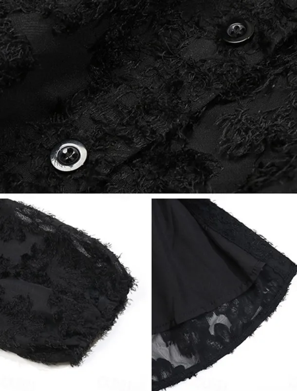 Women's Lace Dress Mini Dress Belted Formal Stand Collar Long Sleeve Black Wine Navy Blue Color