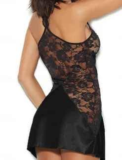 Women's Lace Dress Slip Dress Mini Dress Polyester Cute Sexy Lace Backless Plain Strap Home Lounge Black