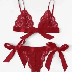 Women's Lace Lingerie Matching Bralettes Bras & Panties Sets for Lace Backless Wedding Daily Wear