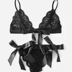 Women's Lace Lingerie Matching Bralettes Bras & Panties Sets for Lace Backless Wedding Daily Wear