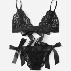 Women's Lace Lingerie Matching Bralettes Bras & Panties Sets for Lace Backless Wedding Daily Wear