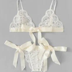 Women's Lace Lingerie Matching Bralettes Bras & Panties Sets for Lace Backless Wedding Daily Wear