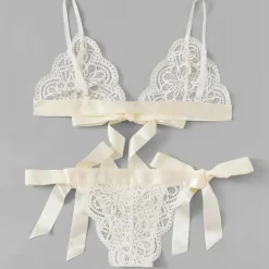 Women's Lace Lingerie Matching Bralettes Bras & Panties Sets for Lace Backless Wedding Daily Wear