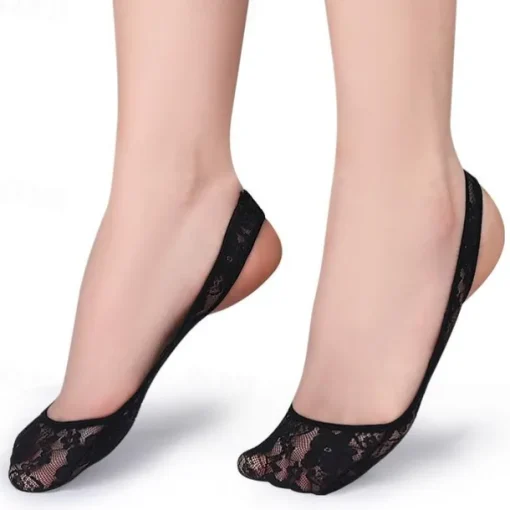 Women's Lace No-Show Socks – Non-Slip Invisible Footies with Silicone Grip – Ultra-Thin Breathable Ballet Flats Liner Socks for Dress Shoes