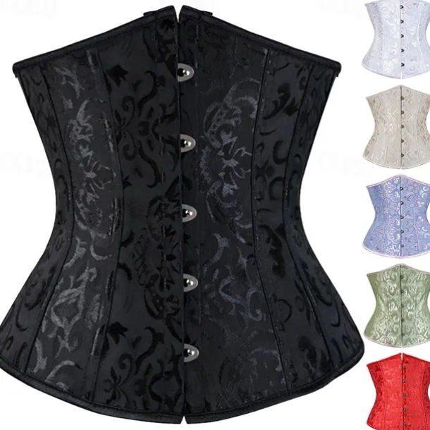 Women's Lace Up Boned Underbust Corset Jacquard Brocade Waist Training Bustier Lingerie Rococo Retro Vintage