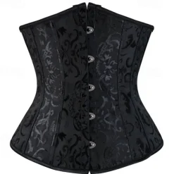 Women's Lace Up Boned Underbust Corset Jacquard Brocade Waist Training Bustier Lingerie Rococo Retro Vintage