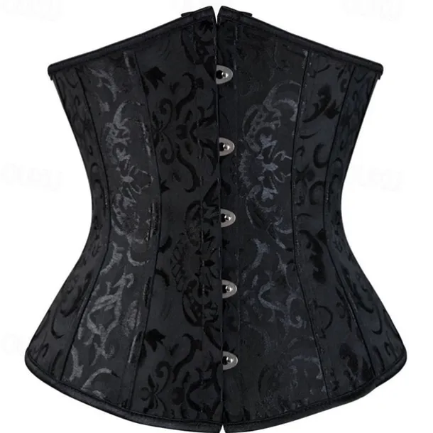 Women's Lace Up Boned Underbust Corset Jacquard Brocade Waist Training Bustier Lingerie Rococo Retro Vintage