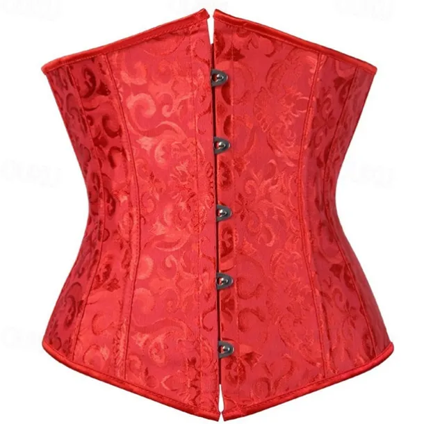 Women's Lace Up Boned Underbust Corset Jacquard Brocade Waist Training Bustier Lingerie Rococo Retro Vintage