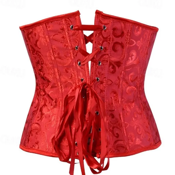 Women's Lace Up Boned Underbust Corset Jacquard Brocade Waist Training Bustier Lingerie Rococo Retro Vintage