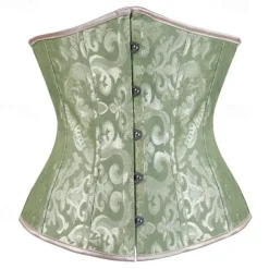 Women's Lace Up Boned Underbust Corset Jacquard Brocade Waist Training Bustier Lingerie Rococo Retro Vintage