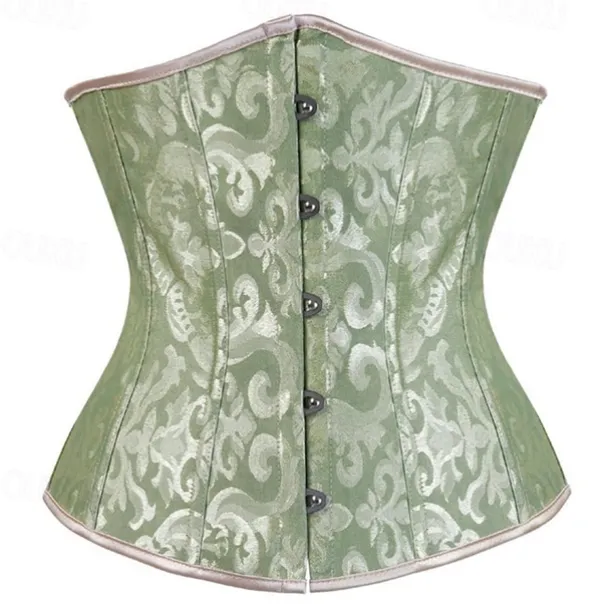 Women's Lace Up Boned Underbust Corset Jacquard Brocade Waist Training Bustier Lingerie Rococo Retro Vintage