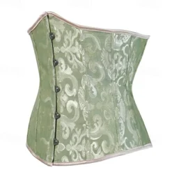 Women's Lace Up Boned Underbust Corset Jacquard Brocade Waist Training Bustier Lingerie Rococo Retro Vintage
