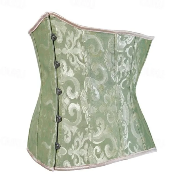 Women's Lace Up Boned Underbust Corset Jacquard Brocade Waist Training Bustier Lingerie Rococo Retro Vintage