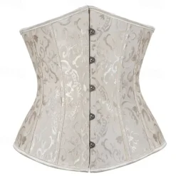Women's Lace Up Boned Underbust Corset Jacquard Brocade Waist Training Bustier Lingerie Rococo Retro Vintage