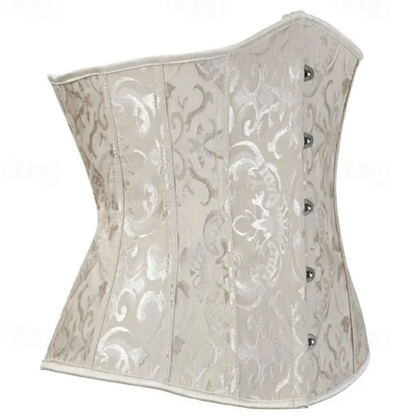 Women's Lace Up Boned Underbust Corset Jacquard Brocade Waist Training Bustier Lingerie Rococo Retro Vintage