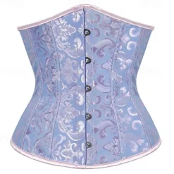 Women's Lace Up Boned Underbust Corset Jacquard Brocade Waist Training Bustier Lingerie Rococo Retro Vintage