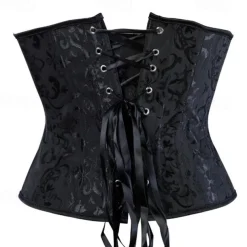 Women's Lace Up Boned Underbust Corset Jacquard Brocade Waist Training Bustier Lingerie Rococo Retro Vintage