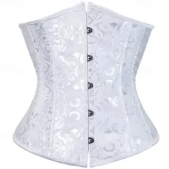 Women's Lace Up Boned Underbust Corset Jacquard Brocade Waist Training Bustier Lingerie Rococo Retro Vintage