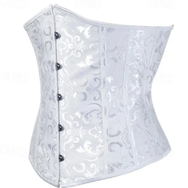 Women's Lace Up Boned Underbust Corset Jacquard Brocade Waist Training Bustier Lingerie Rococo Retro Vintage