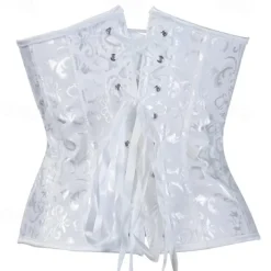 Women's Lace Up Boned Underbust Corset Jacquard Brocade Waist Training Bustier Lingerie Rococo Retro Vintage