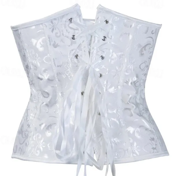 Women's Lace Up Boned Underbust Corset Jacquard Brocade Waist Training Bustier Lingerie Rococo Retro Vintage