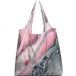 Women's Large Abstract Floral Print Tote Bag – Reusable Foldable Shopping Bag with Artistic Design for Everyday Use
