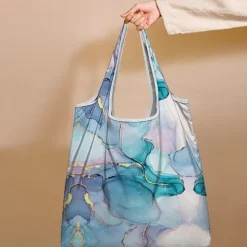 Women's Large Abstract Floral Print Tote Bag – Reusable Foldable Shopping Bag with Artistic Design for Everyday Use