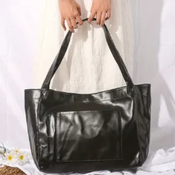Women's Large Capacity Tote PU Leather Daily Holiday Large Capacity Waterproof Durable Solid Color Black White Yellow