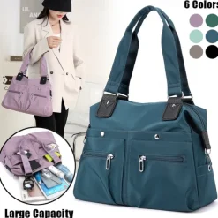 Women's Large Capacity Waterproof Nylon Shoulder Bag – Stylish Multi-Pocket Tote Handbag for Travel, Work & Daily Use