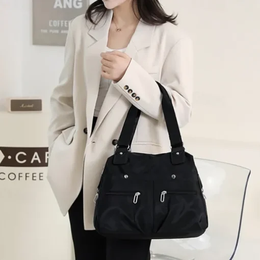 Women's Large Capacity Waterproof Nylon Shoulder Bag – Stylish Multi-Pocket Tote Handbag for Travel, Work & Daily Use